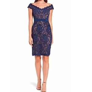 Tadashi Shoji Darcy Navy Lace Formal Midi Dress